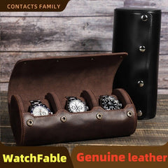 Luxury Genuine Leather Watch Roll Case – Premium Travel & Storage Organizer for 3 Watches