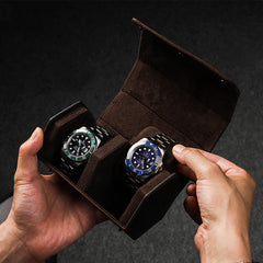 Luxury Genuine Leather Watch Case – Premium Travel & Display Organizer for 2 Watches