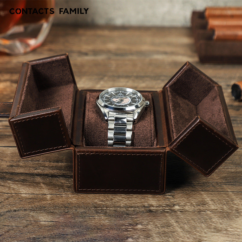Luxury Genuine Leather Watch Storage Box – Premium Travel Organizer for Watches