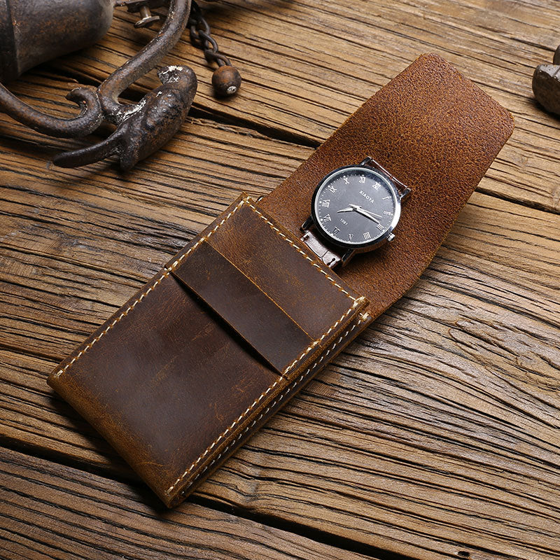 Luxury Full-Grain Leather Watch Pouch – Premium Storage Case for Watches