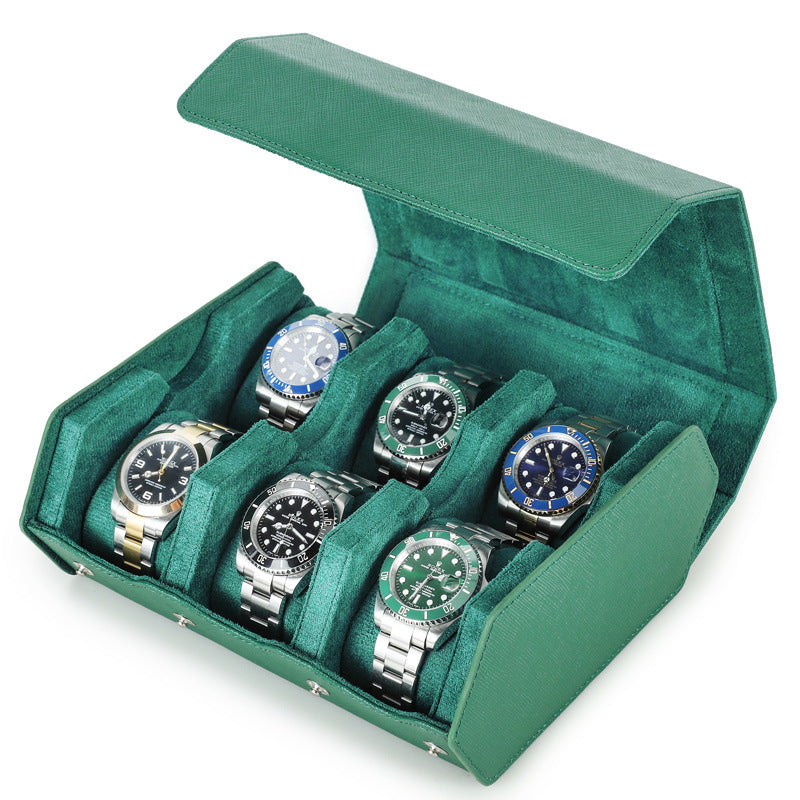Luxury Genuine Leather Watch Case – 6 Slot Premium Travel Watch Organizer