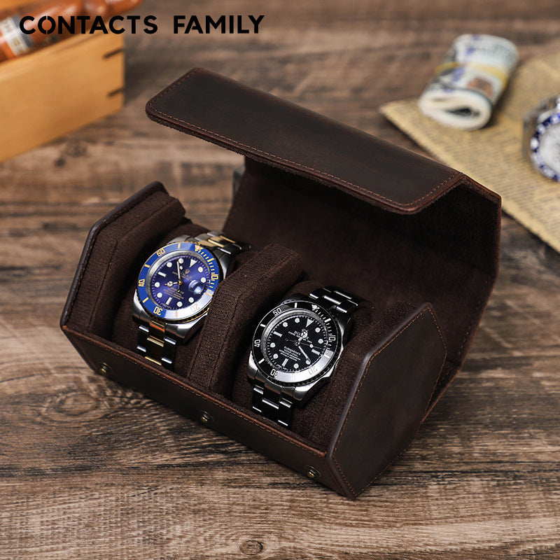 Luxury Genuine Leather Watch Case – Premium Travel & Display Organizer for 2 Watches