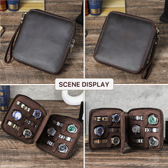Luxury Genuine Leather Watch Case — Holds 6 Watches for Travel & Storage handmade