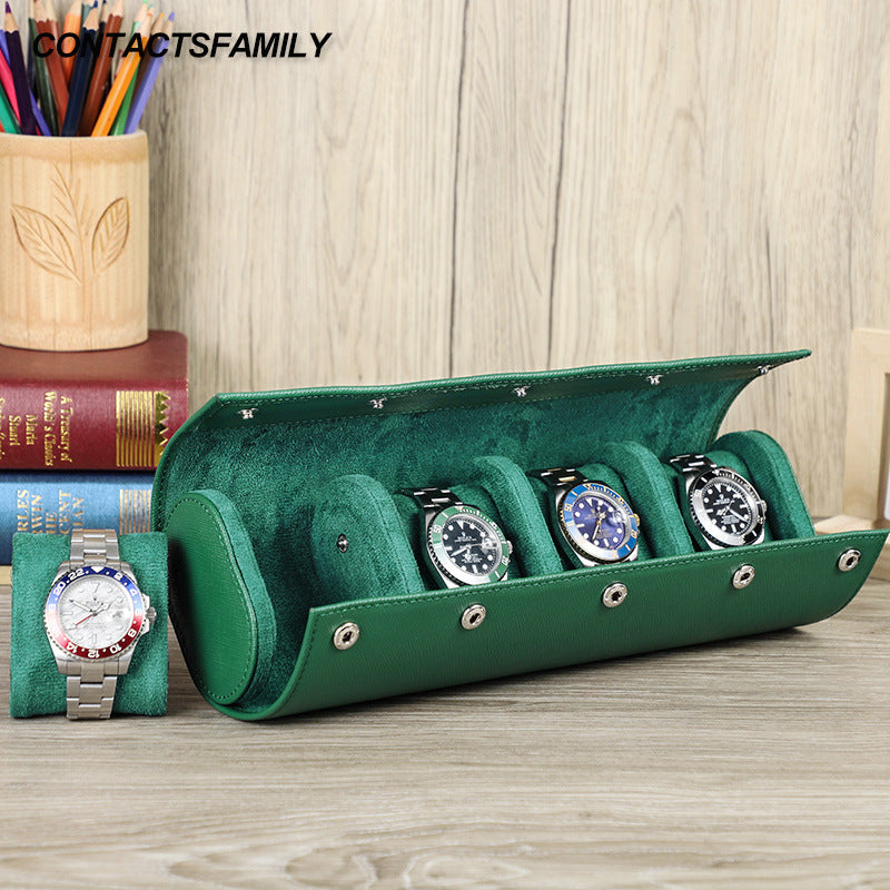 Luxury Genuine Leather Watch Roll — 4-Slot Travel Watch Storage Case for Stylish Protection