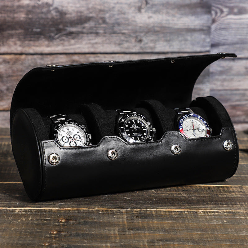 Luxury Genuine Leather Watch Roll Case – Premium Travel & Storage Organizer for 3 Watches