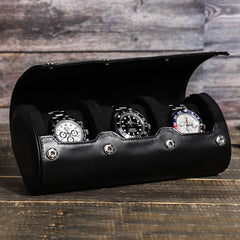 Luxury Genuine Leather Watch Roll Case – Premium Travel & Storage Organizer for 3 Watches