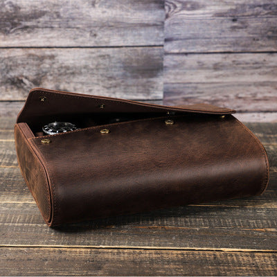 Luxury Genuine Leather Watch Roll Case — Holds 6 Watches for Travel & Storage Box
