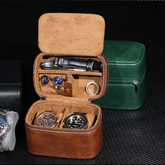 Luxury Genuine Leather Watch Case – Premium Travel Organizer for 2 Watches