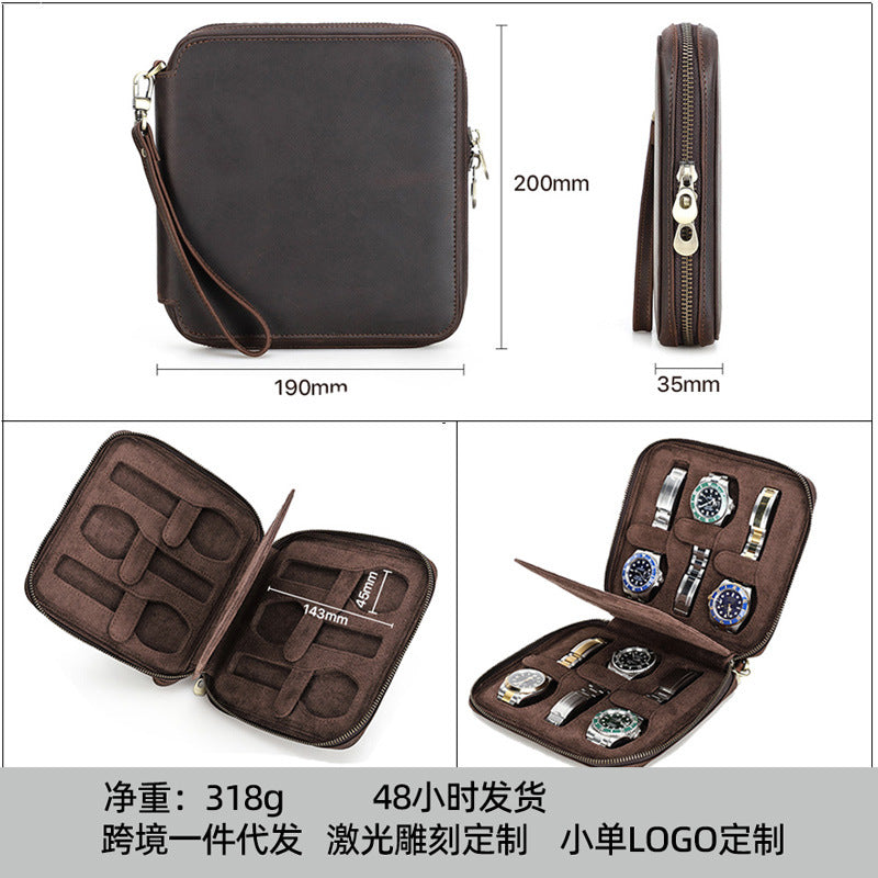 Luxury Genuine Leather Watch Case — Holds 6 Watches for Travel & Storage handmade