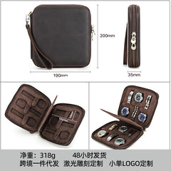 Luxury Genuine Leather Watch Case — Holds 6 Watches for Travel & Storage handmade
