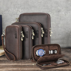 Luxury Genuine Leather Watch Case — Holds 6 Watches for Travel & Storage handmade
